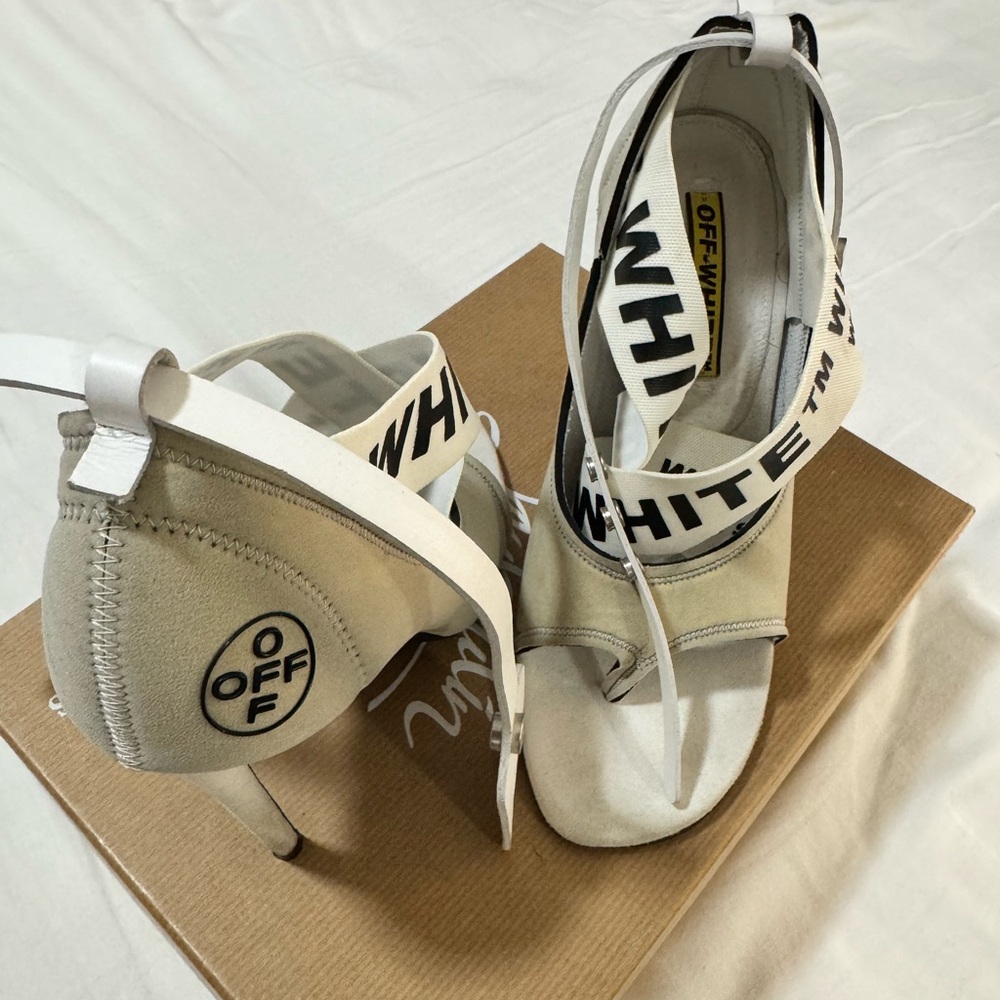 Off-White Beige and Cream Strappy Heels